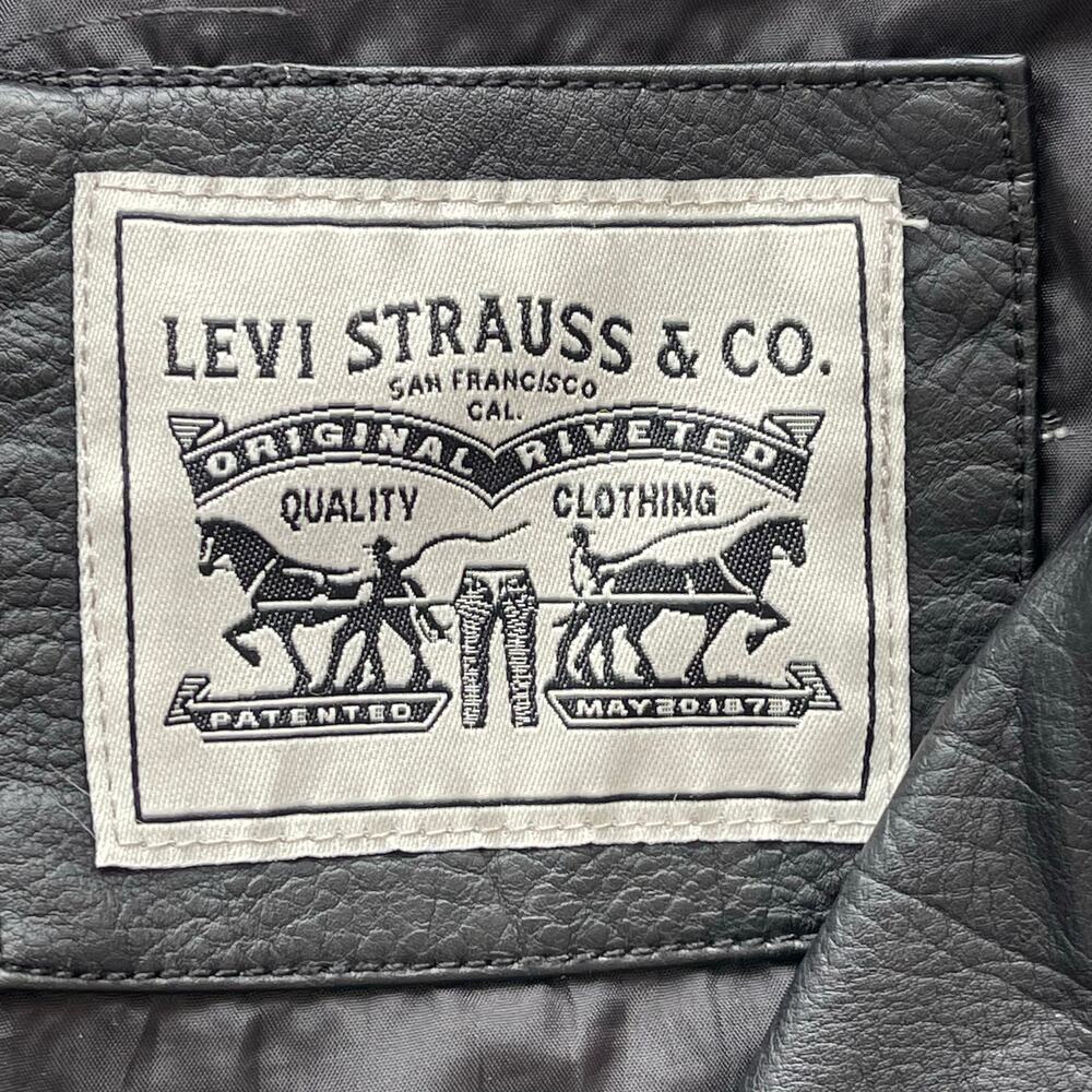 Levi's Women's Large Black Faux Leather Moto Jacket Belted Biker Zip - Picture 3 of 16